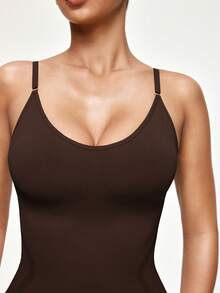 SHAPORA Vestido de control de cintura y abdomen con tirantes ajustables - Prenda interior moldeadora sin costuras - Marrón Chocolate - Ver 5