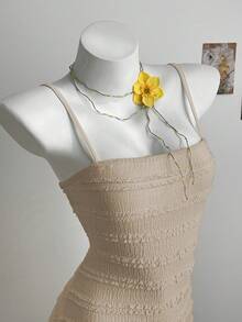 Sunnyshic Vestido de mujer con volantes en capas, jacquard, sin tirantes y con tirantes de espagueti - Caqui - Ver 3