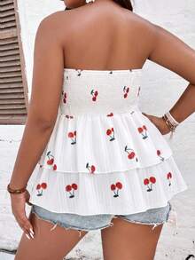 Breezaya Blusa de talla grande versátil de tela texturizada con estampado, resistente y fruncida para mujeres - Blanco - Ver 2