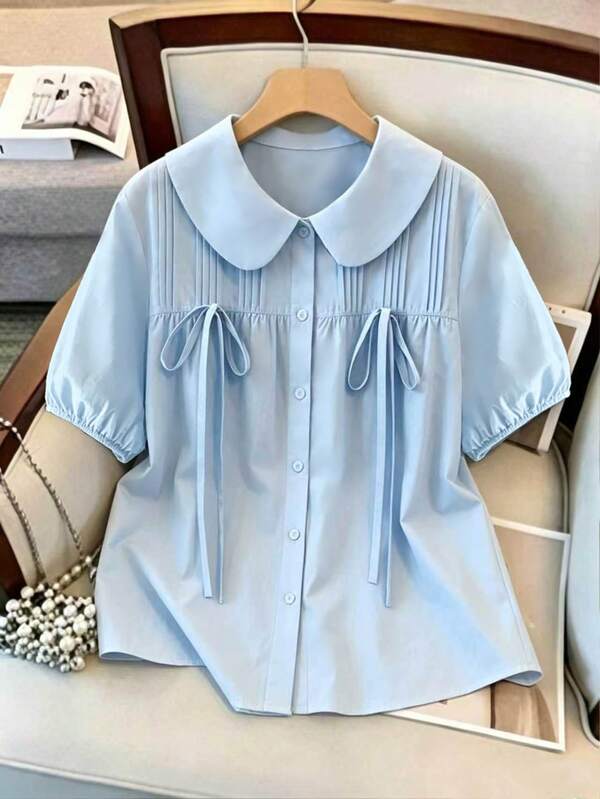 GlowEve CURVE Plus Size Summer Casual Solid Color Tie-Front Shirt