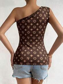 SHEIN Women's All-Over Print Ruched Casual Versatile Daily Outing Top - Brown - View 2
