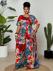 Maweii Plus Size Women's Summer Vintage Casual Snake Print Streetwear Short Top And Long Pants 2 Pieces Set - Multicolor - View 2