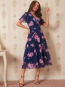 Amorya 女款V領花卉印花休閒派對中長洋裝 - 彩色 - 查看 5