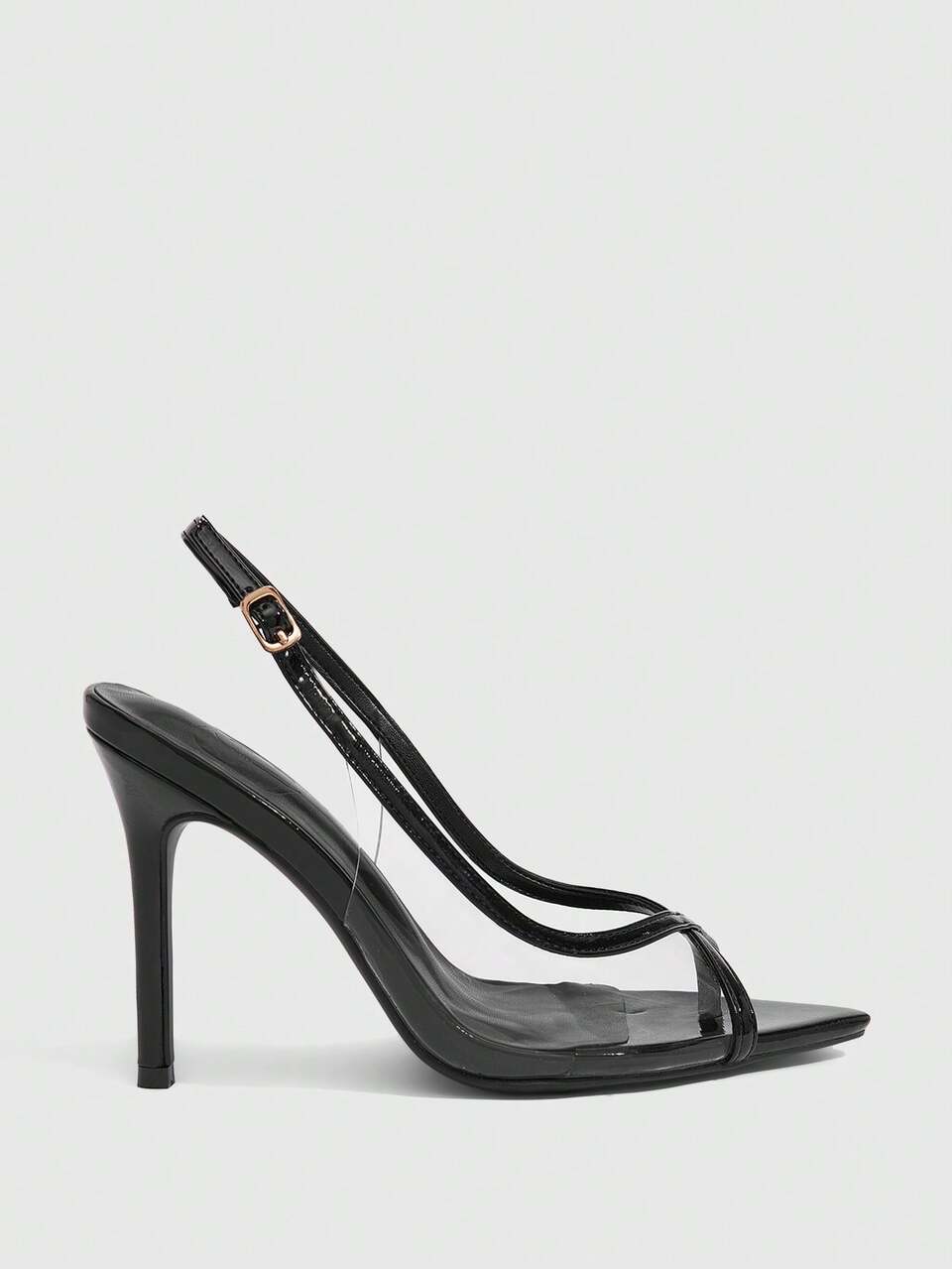 CUCCOO SZL Women Shoes Black Mirror Splicing TPU Buckle Design Fashionable Sexy Elegant Business Spring And Summer Stiletto Pointed Sandals