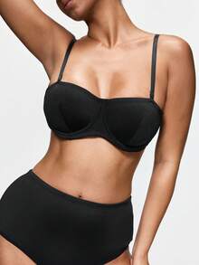 SHAPORA Women's Minimalist Solid Color Underwire Bra, 1/2 Cup - Black - View 3