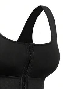 SHAPORA Plus Size Fashion Front Button Cropped Camisole Shapewear And Waist Cincher Shorts Set - Black - View 10