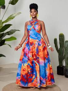Maweii Plus Size Women Romantic Vacation Strapless Sleeveless Flared Dress - Multicolor - View 6