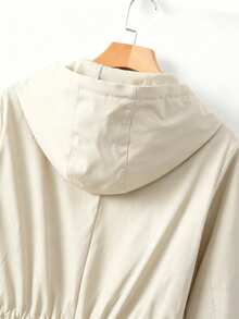 SHEIN LUNE CURVE 大尺碼女款收腰連帽風衣外套 韓系休閒優雅 青春寬鬆 高端夏季女裝 - 杏色 - 查看 4