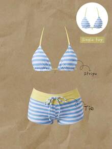 Elavelle Women's Spring/Summer Random Print Halter Bikini Top - Multicolor - View 1