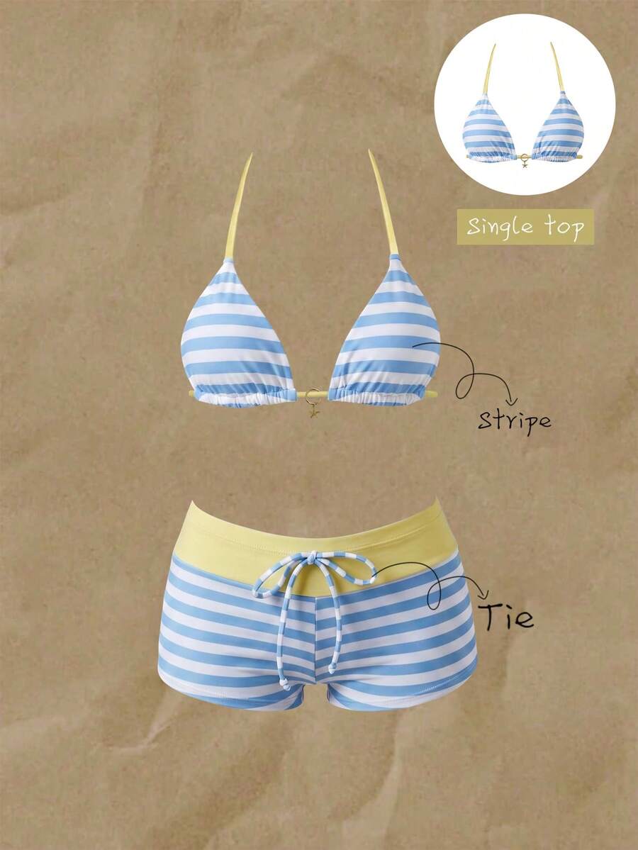 Elavelle Women's Spring/Summer Random Print Halter Bikini Top - Multicolor - View 1