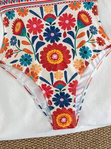Swim Lushoire New Print Deep V-Neck Backless Slim Fit Fashion Summer One-Piece Swimsuit - Multicolor - View 3