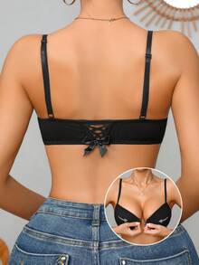 DesireSculpt 1pc Women's Front Closure Sexy Backless Push-Up Bra - Black - View 2