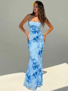 Aloruh Women's Floral Print Sexy Date Party Dress - Baby Blue - View 4