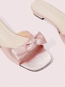 CUCCOO DOLLMOD Champagne Ribbon Bow Low Heels - Square Toe Slippers/Flats For Parties, Weddings Or Bridal Dress-Up Occasions Summer - Champagne - View 3
