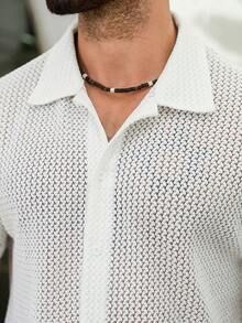 VENTUSAIL 男士夏季休閒純色短袖襯衫，度假風 - 白色 - 查看 3