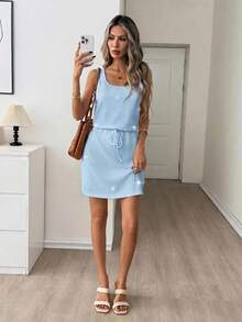 Easowa Women's Rhinestone Decor Casual Date Party Short Dress - Blue - View 4
