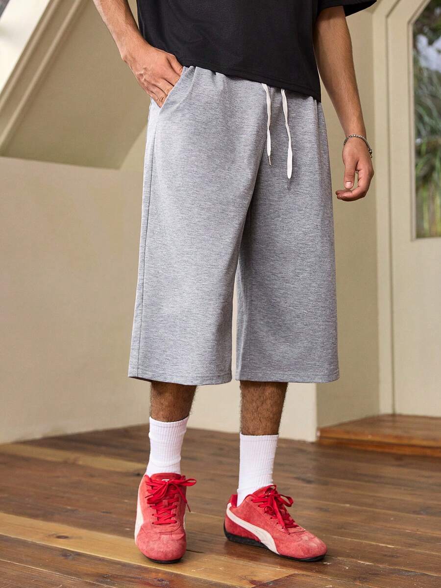 Whitmere Men's Casual Elastic Waist Drawstring Loose Straight Leg Knee-Length Shorts, Summer - Light Grey - View 1