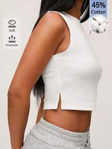 SHEIN BASICS 女款素色修身百搭日常外出短版上衣 - 白色 - 查看 3