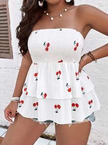 Breezaya Blusa de talla grande versátil de tela texturizada con estampado, resistente y fruncida para mujeres - Blanco - Ver 3
