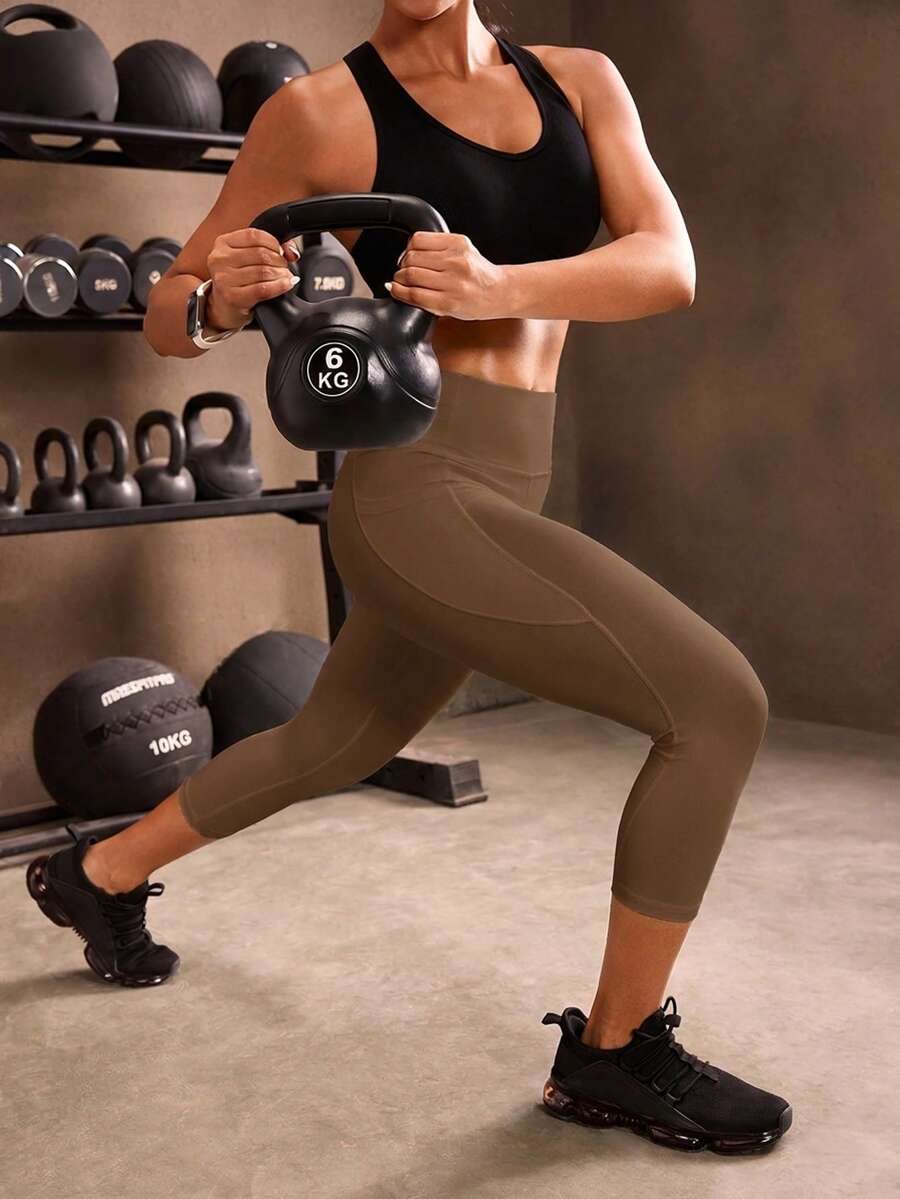 Powerista Women's Solid Color High Waist Daily Fitness Capris Sports Leggings