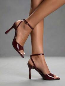 CUCCOO SZL Ladies 9CM Pointed Open-Toed Kitten Heel Crossed Ankle Strap Sexy Versatile Burgundy Elegant Stilettos Suitable For Daily Commuting/Beach/Party - Burgundy - View 4