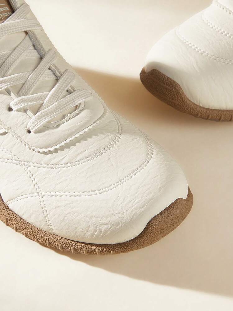 CUCCOO EASI Women's Lace-Up Splicing Design Round Head Flat Bottom Casual Sports Shoes Casual Style PU With Imitation Suede Leather White Casual Sports Shoes Daily Outdoor Leisure Sports
