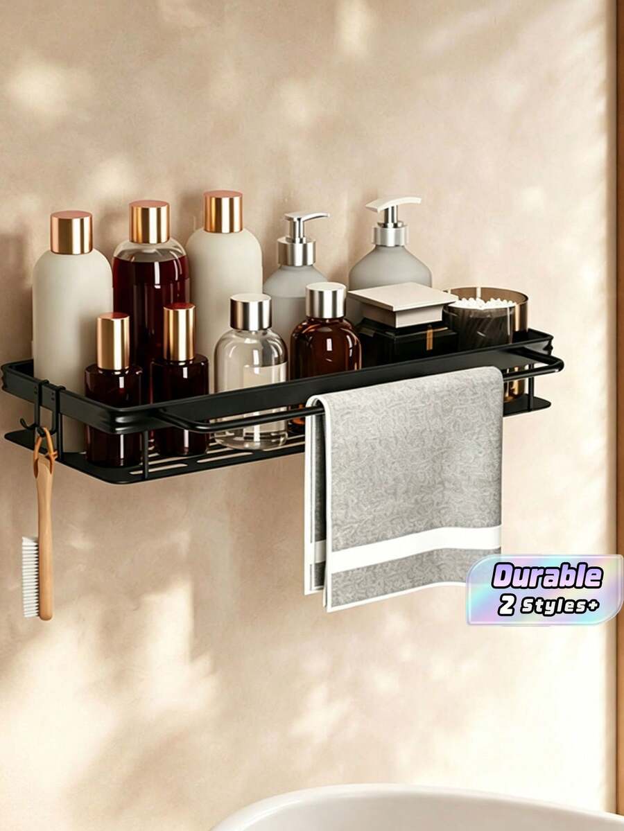 1-Piece Bathroom And Kitchen Storage Rack, Towel Rack, Shampoo And Cosmetic Storage Box, Shower Head Shelf, Sink Drain Rack - Black - View 1