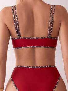 Swim Mod Pakaian Pantai Musim Semi Wanita, Set Bikini Tali Spaghetti Modis Terbaru untuk Liburan Pantai, Warna Merah Tropis - MultiWarna - View 2