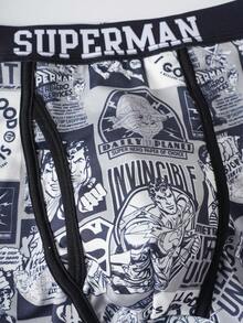 SUPERMAN X SHEIN Men's Letter Print Casual Comfortable Flat Front Shorts - Grey - View 3