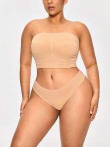 SHAPORA Plus Size Seamless Strapeless Shapewear Top Bandeau Bust Lifter - Apricot - View 3