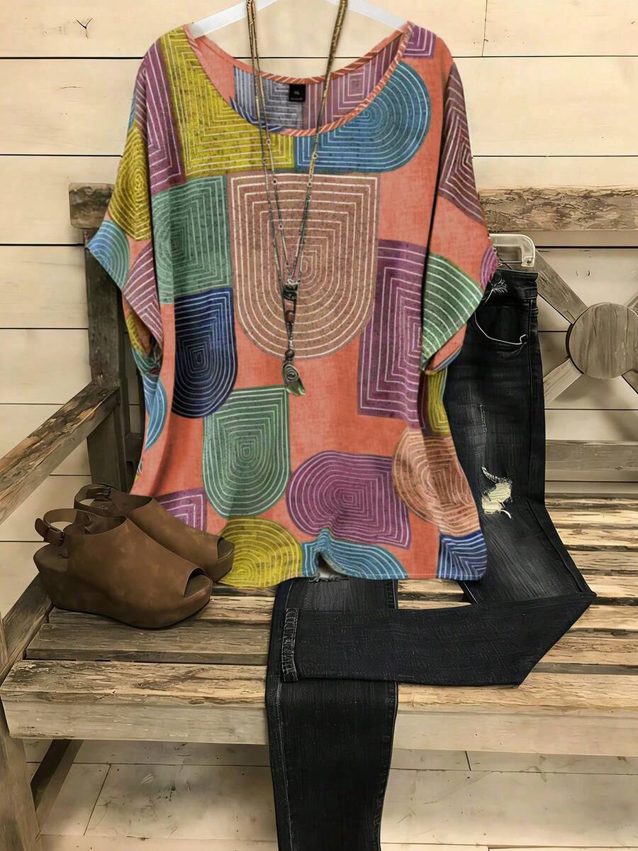 SHEIN LUNE CURVE Plus Size Woven Printed Casual Resort Summer Shirt
