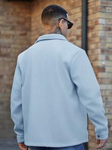Devon Thys Men Solid Color Casual Overcoat, Suitable For Autumn And Winter Sky Blue Button Overcoat - Baby Blue - View 4