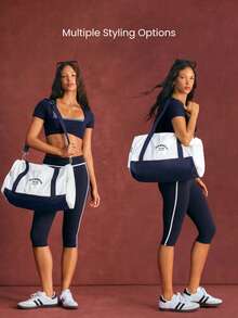 GLOWMODE Large 22L Water-Resistant GlowCarry Varsity Convertible Shoulder Crossbody Tote Bag With Interior Zipper Pocket Daily Casual Active - White - View 2