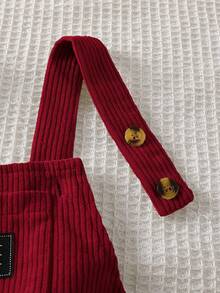 SHEIN Playful Pals 男嬰 0-3 歲 春/秋款 酒紅色字母刺繡裝飾燈芯絨嬰兒連身褲 休閒可愛趣味 生日派對俱樂部 - 酒紅色 - 查看 5