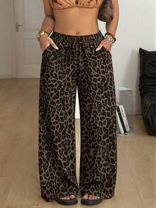 Coolane Pantalones de talla grande con estampado de leopardo vintage adecuados para el verano - Multicolor - Ver 5
