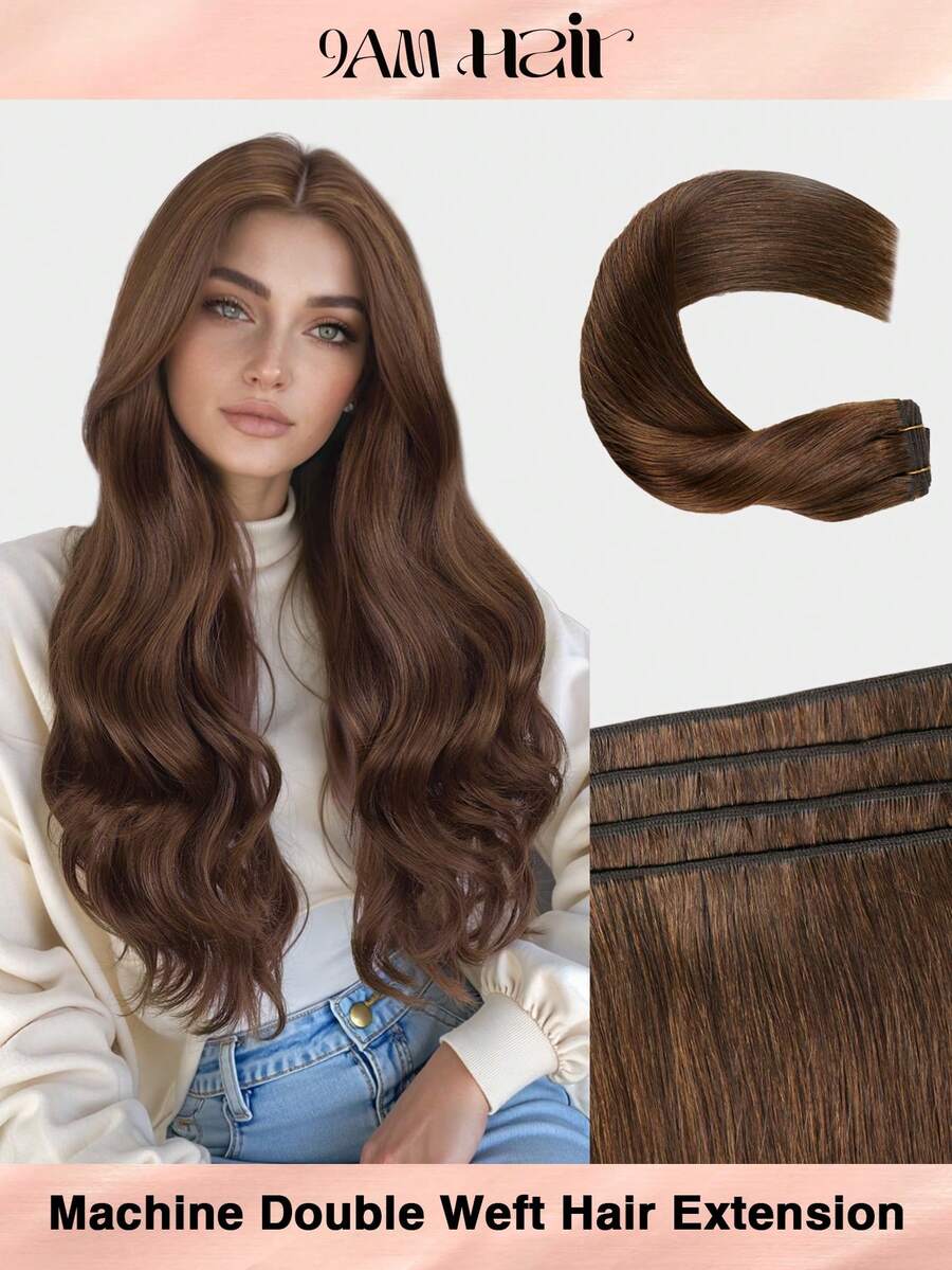 Seamless Natural Blending Brown 100g Sew In Hair Extensions Real Human Hair Black 22inch Remy Double Weft Hair Extensions For Volume And Length - S4 - View 1