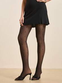 Hourtrue 1 par de 80g Medias negras semitransparentes con estampado de corazón, aptas para uso diario en temperaturas de 15-25°C, estilo E-girl, cómodas - Negro - Ver 6