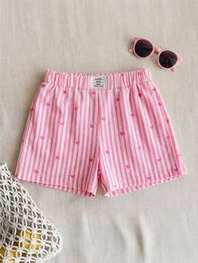 Lässige Shorts für Kleine Mädchen aus gewebtem gestreiftem Stoff mit Buchstaben-Patchwork - Pink - Übersicht 3