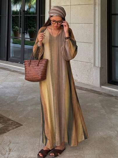 Strévra Beaded Strap Shades Of Brown Vacation Midi Dress For Women Sundress Vacation Autumn Boho
