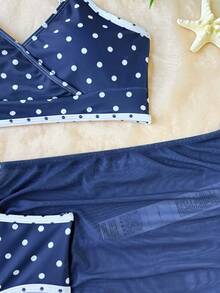 SHEIN Teen Girl Beach Vacation Turquoise Print Swimsuit Set With Cover Up Skirt 3-Piece Set Summer - Royal Blue - View 3