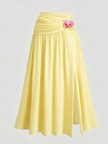 Sweetra Plus Size Spring New Design-Driven High Street Elegant Loose Slim Fit Off-Shoulder Vintage Sexy Versatile Comfortable Outdoor Green 2-Piece Set - Light Yellow - View 4