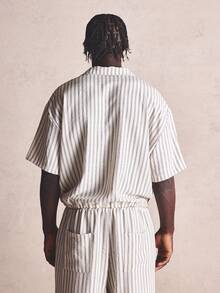 Musero Linen Boxy Oversized Striped Seam Button Up Shirt Spring Summer Essentials Co-Ord Shirt Only - Black and White - View 5