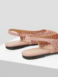 Mnmlis Women's New Fashion Woven Hollow Slip-On Flat Square Toe Loafers - Pink 1 - View 4