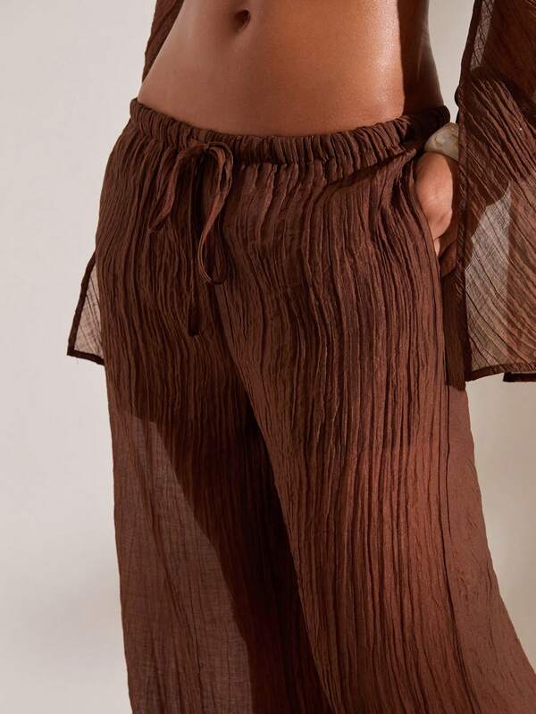 Opulessa Pantalones largos holgados estampados tejidos para mujer de vacaciones