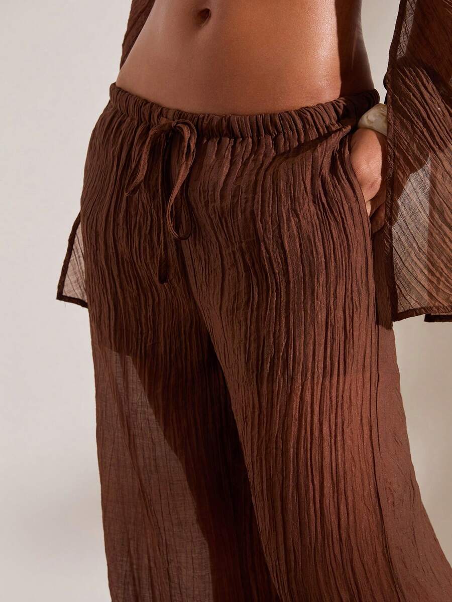 Opulessa Vacation Woven Printed Loose Fit Women's Long Pants - Brown - View 1