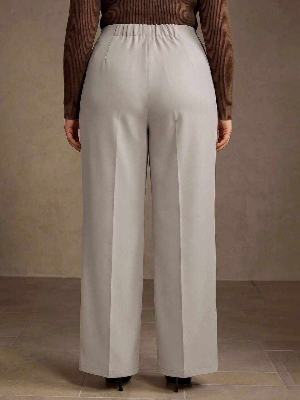 PLUS SIZE WOMEN'S FOLD PLEATED FRONT DESIGN FASHIONABLE COMMUTER STRAIGHT LEG TROUSERS