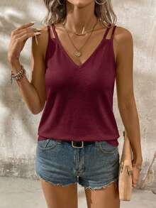 SHEIN LUNE Plus Size Women's Solid Color Casual Versatile Everyday Top - Burgundy - View 4