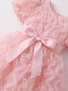 SHEIN Glamorique Kids 少女粉色花瓣袖波浪优雅连衣裙，配腰带，适合派对、宴会和夏季穿着 - 杏色 - 查看 6