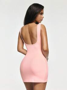SHAPORA Camisón ajustado con escote en U y espalda descubierta para mujer, color rosa - Rosa - Ver 3