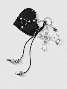 ROMWE Kawaii 1 Gantungan Kunci/Liontin Tas DIY Gaya Y2K Hottie Dark Wind Kulit Hitam dengan Paku Keling dan Tali Kepang, Cocok untuk Pemakaian Sehari-hari oleh Pasangan dan Pacar - MultiWarna - View 7